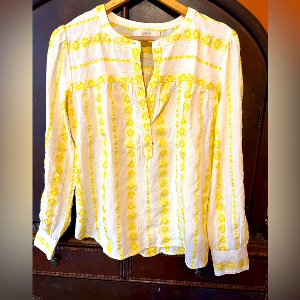 Loft Long-sleeved embroidered Cotten blouse- size medium